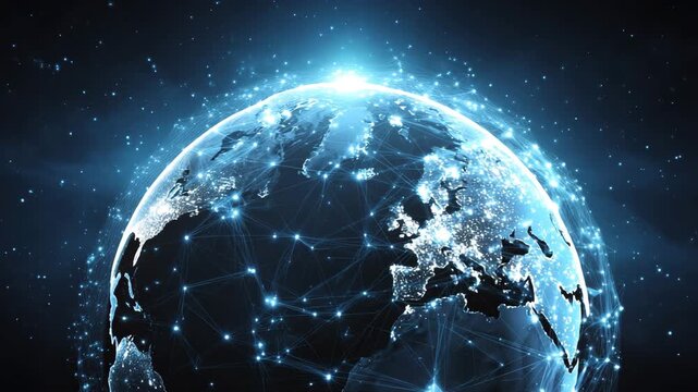 Glowing digital earth with connected global network across europe and asia - Powered by Adobe