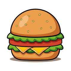 Delicious cartoon burger with fresh ingredients, perfect for food blogs, restaurant menus, and culinary projects, a classic fast food icon.