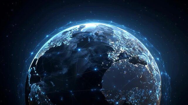 Digital earth network view over europe and africa at night