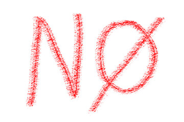 Red crayon scribble drawing of a NO sign with a diagonal line through it