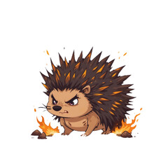 Flat colored hedgehog illustration with flaming spines