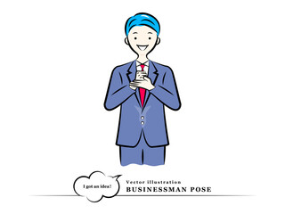 アイデアがひらめいたビジネスマン(閃く,発想,思いつく,なるほど)｜ビジネスポーズ
