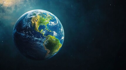 Obraz premium continent. Vibrant Earth globe floating in space, showcasing continents with atmospheric lighting. ESG reports, sustainability campaigns, designed for environmental awareness campaigns.