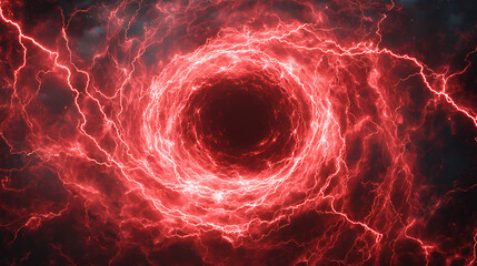 Abstract swirling vortex of red lightning and energy, creating a dynamic and intense visual effect