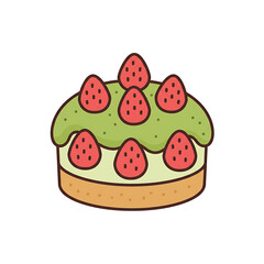Sweet strawberry tart with green frosting and biscuit base