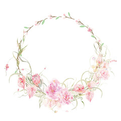 Pink Floral Wreath Frame Border