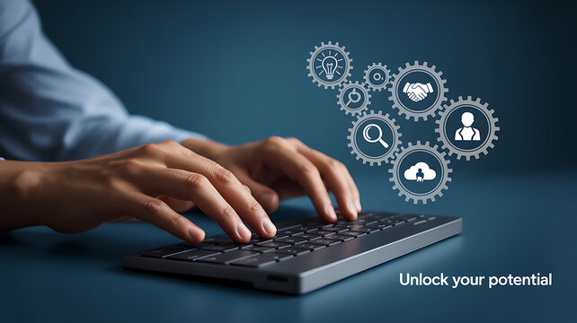 Businessman typing on laptop keyboard in the office