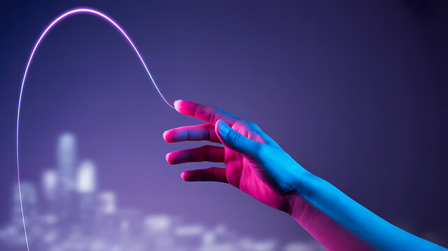 Woman's hand holding a digital tablet with a finger touching the screen, business vector illustration