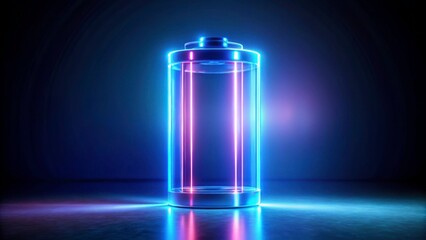 Neon Battery Concept with Glowing Lights in Dark Environment