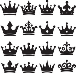 Royal regal crowns set vector graphics for design projects
