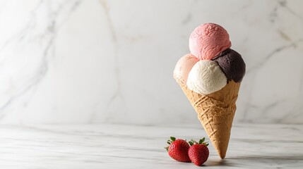 vanilla. Colorful ice cream in a waffle cone, a tempting and delightful dessert display. menu design, packaging mockups, designed for food delivery and cloud-kitchen brand materials.