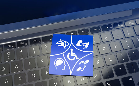 Accessibility Tech: A symbol of inclusivity and digital access on a laptop keyboard, representing assistive technology for all abilities. 