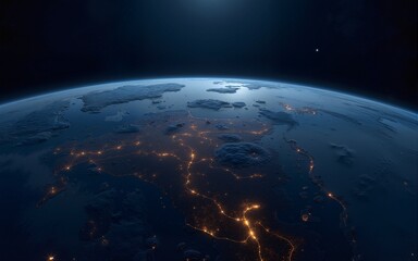 Earth View From Space at Night with City Lights and Stars. High quality