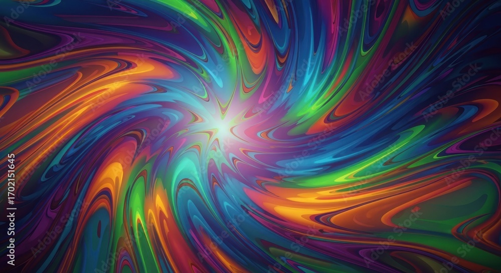 Poster vibrant colorful abstract swirl pattern with light center in a whirling design