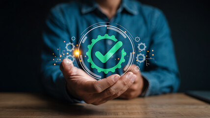 Businessman hand holding a virtual business card or globe button concept for global internet network connection technology