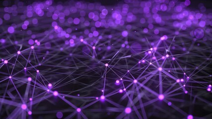 Digital Network: An intricate network of glowing nodes and interconnected lines pulses with radiant purple light, symbolizing connection, data flow, and the digital world. - Powered by Adobe