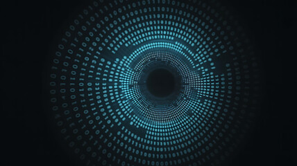 Futuristic digital technology tunnel with abstract blue light patterns and circular design illustration
