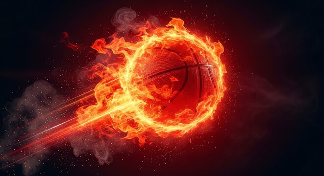 Flaming Basketball Blazing Ball of Fire Sports Power Speed Intensity - Powered by Adobe