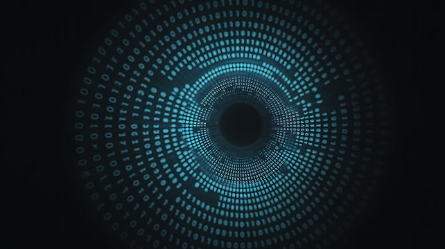 Futuristic digital technology tunnel with abstract blue light patterns and circular design illustration