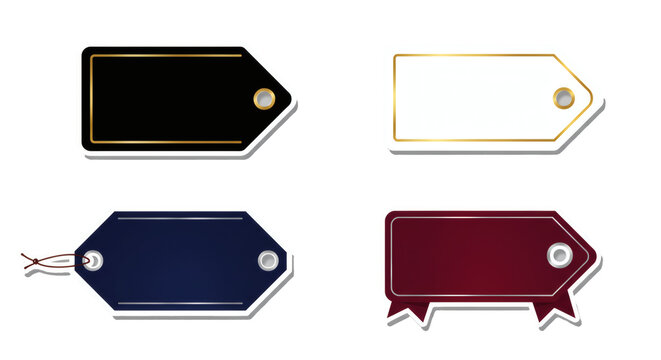 A set of elegant blank price tags in various colors and shapes for retail and gift branding