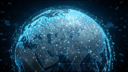 Digital Planet: An exquisite digital representation of planet Earth, interlaced with an intricate network of luminous nodes and interconnected lines. - Powered by Adobe