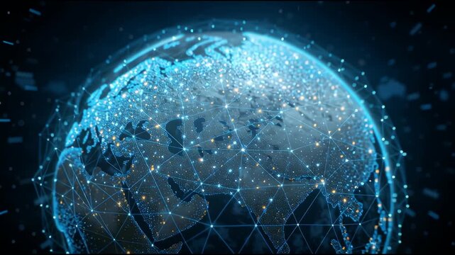 Digital Planet: An exquisite digital representation of planet Earth, interlaced with an intricate network of luminous nodes and interconnected lines.