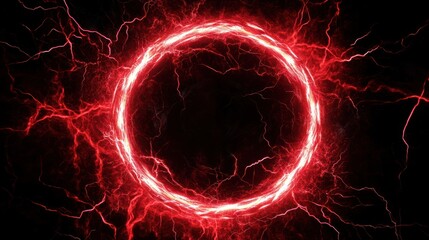Glowing red energy circle with electric discharges.