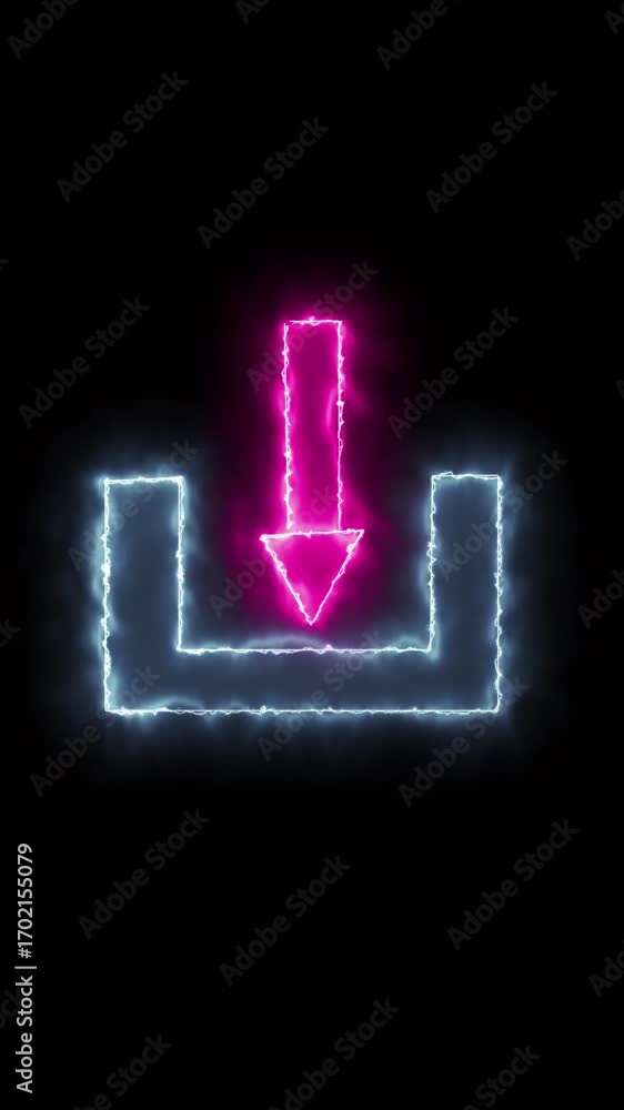 Aufkleber digital upload data transfer glowing arrow animation vertical video loop. vertical video electric pu