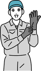 手袋をはめている作業着の男性のイラスト