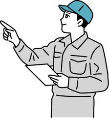 指差しチェックをする作業員の男性のイラスト