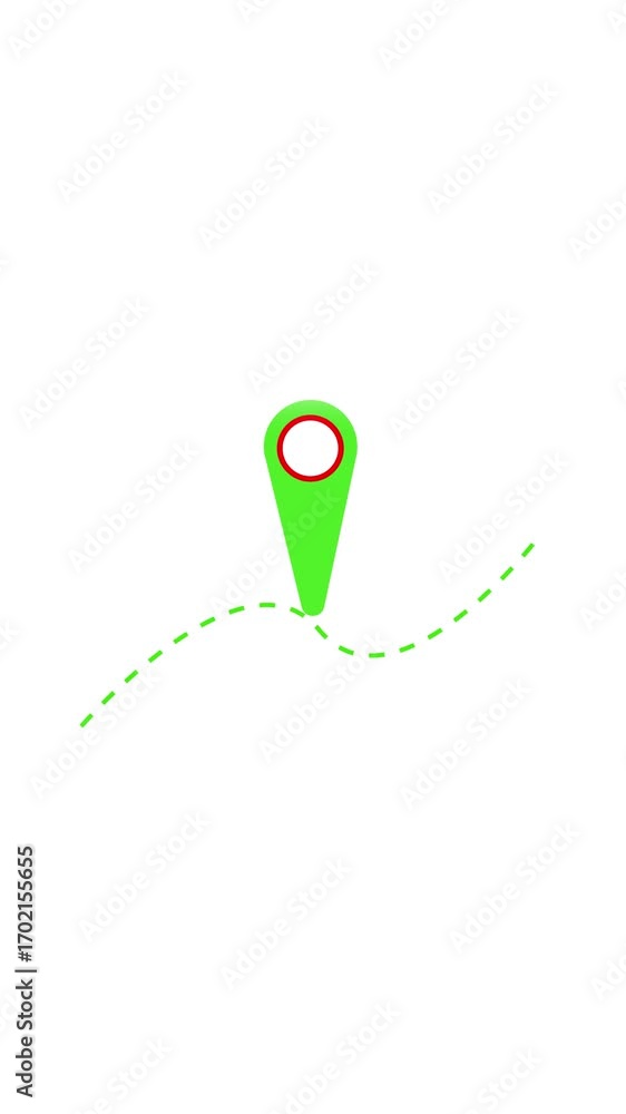 Poster gps marker animation travel journey destination tracker vertical video. green location pin animation