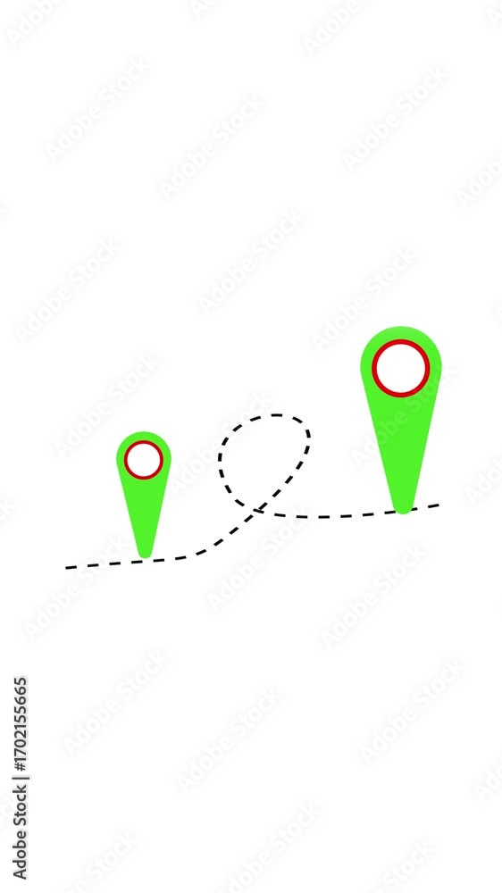 Poster simple gps route animation location pin direction line path vertical video. animated green navigatio