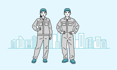 作業員の男女の全身イラスト