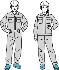 ヘルメットをしている作業員の男女の全身イラスト