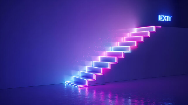 Stairway to success business concept showing 3D light growth illustration with upward arrow on a finance diagram