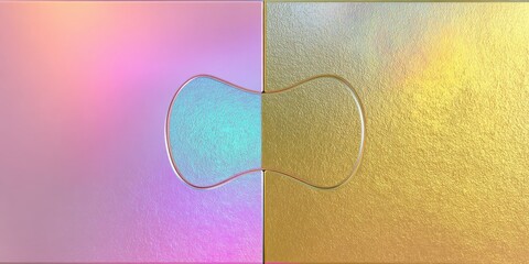 Creative abstract commercial background with two puzzle pieces featuring colorful gradient color scheme and metallic texture on light background with 3D rendering style and soft lighting effects.