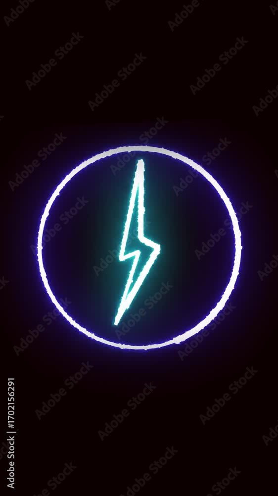 Poster glowing electric lightning bolt fast speed flash loop vertical video. neon lightning bolt energy pow