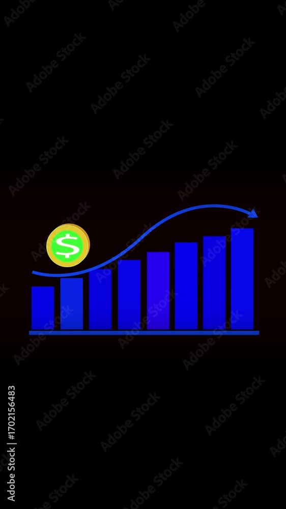Poster blue bars ascending chart animation technology data visualization vertical video. bar graph animatio