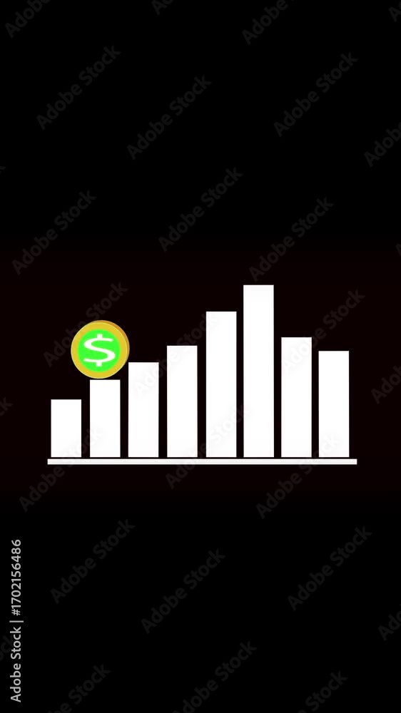 Aufkleber ascending bar graph animation white bars black background vertical video. white bar graph growth cha