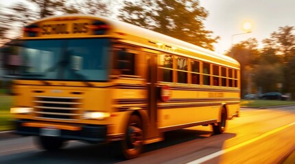 Yellow School Bus in Motion