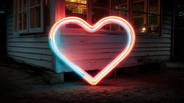 Vibrant neon heart glow light with colorful illumination, modern romantic decoration, artistic outdoor night display, stylish luminous signage for celebration and love - Powered by Adobe