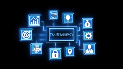 Business Transparency Network Icons Glowing Blue Neon Connection Diagram - Powered by Adobe