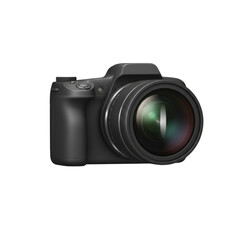 Sleek digital camera, showcasing intricate lens detail on an isolated transparent area