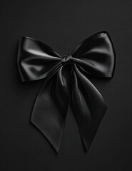 Black satin ribbon bow on dark backdrop