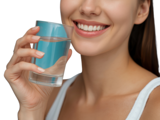 Refreshing hydration beautiful woman enjoys pure water for well being with a transparent background