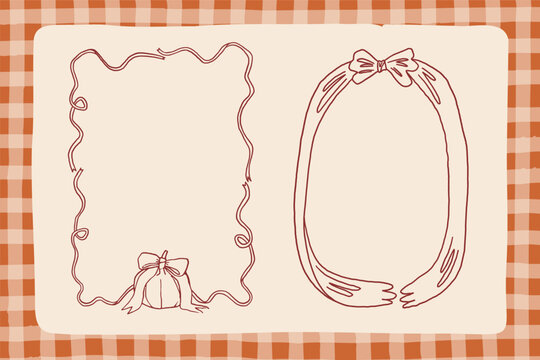 Autumn whimsy frames set, hand drawn line art style. Whimsical fall aesthetic border design. Cozy cottagecore autumn frame decor, vector