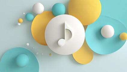 Abstract musical note icon with colorful geometric shapes.