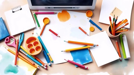 School Supplies on Desk
