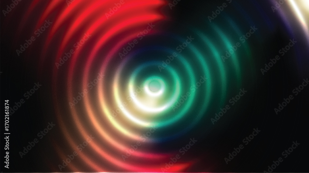 Poster abstract dark background with illuminated curved lines of red and orange