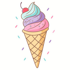 Colorful Swirl Ice Cream Cone with Sprinkles